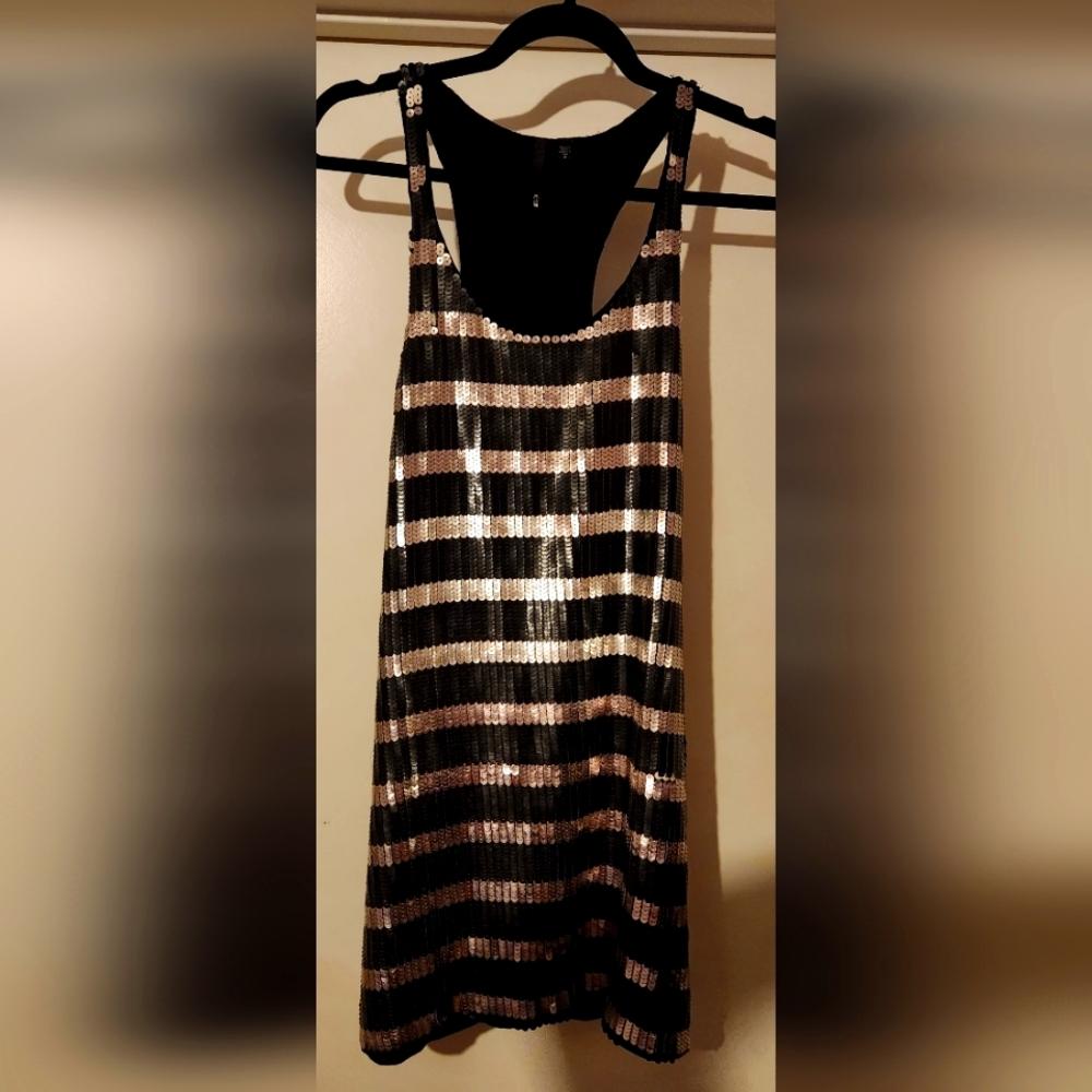 Black and Silver Sequined Sheath Dress - Size M
